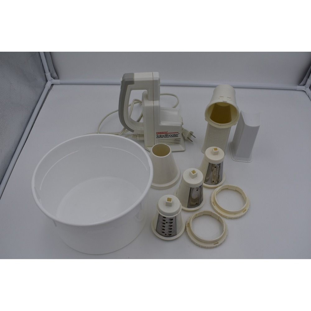 Presto Salad Shooter Electric Slicer Shredder White with Cones and Bucket Works!